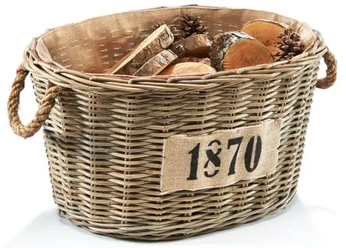Kaminholzkorb Oval aus Rattan grau von Kobolo