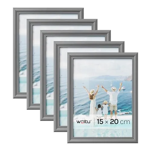 WOLTU Bilderrahmen 15x20 cm Grau, 5er Set aus Massivholz in grau von WOLTU