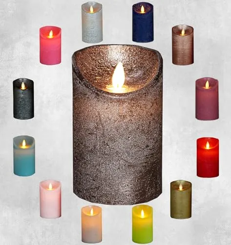 Coen Bakker LED Echtwachskerze realistische Kerze viele Farben mit Timer flackender Docht Wachskerze Kerzen Batterie, Farbe:Bronze, Größe:10 cm
