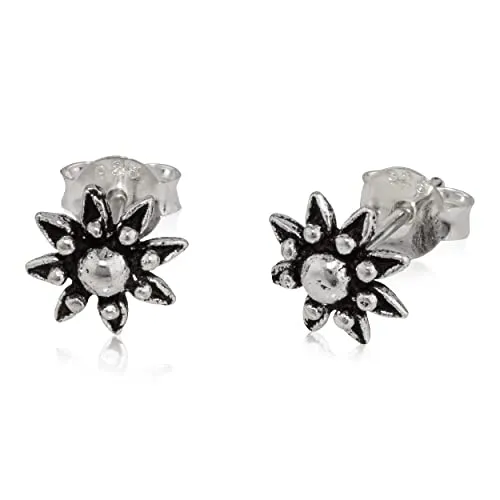 NKlaus Paar Sonne Ohrstecker 925 Silber Oxidiert - Ohrringe für Damen aus 925 Sterling Silber, oxidiert, mit einem bezaubernden Sonnenmotiv in 6mm Größe - perfekt für jeden Anlass.