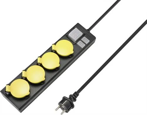 Sygonix RF-4737806 Steckdosenleiste - 1,40 m Kabellänge, praktische Schalterfunktion in Schwarz und Gelb