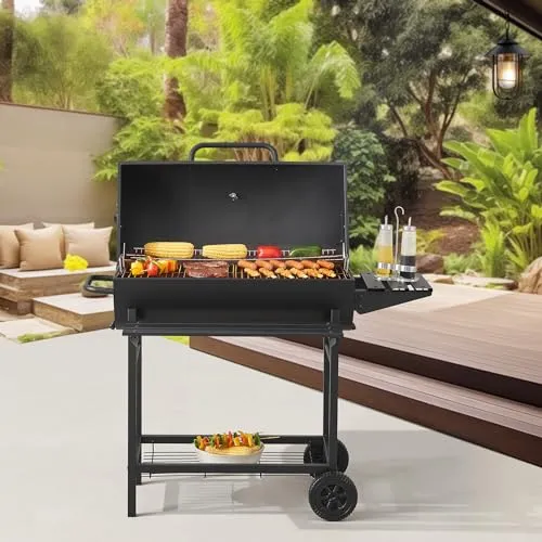 casa.pro Grillwagen Armento Holzkohlegrill - Robuster Holzkohlegrill mit Deckel und präzisem Deckelthermometer für perfekte Garung. Ideal für spontane Grillpartys und regelmäßige BBQs.