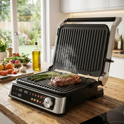 Vielseitiger Kontakt-Grill mit Farbdisplay & 2 Zonen – Leistungsstarker Tischgrill für Steak, Sandwich, Fisch & Gemüse