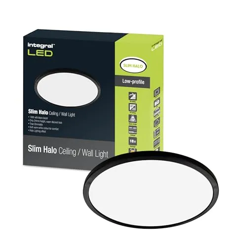 Integral LED dimmbare Halo-Decken- und Wandleuchte (18 W, 1500 lm) | 291 mm Ø | Modernes, superschlankes, rundes Design | Schwarze Blende | Ideal für Schlaf-, Wohnzimmer, Küche, Arbeitszimmer, Flur