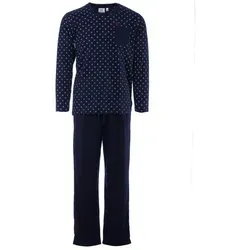 Henry Terre Pyjama Pyjama Set Langarm - Carlo mit Raute & unifarbener Hose blau M