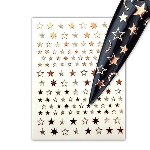 Blatt Nagelsticker - hauchdünne Stick On Nail Slides - Selbstklebende Nail Sticker, Nail Art, roségold Sterne 3