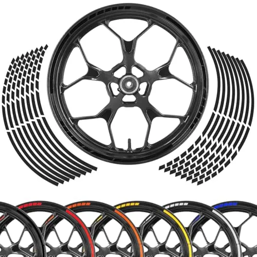 Area1 Motorrad Motorroller Felgenrandaufkleber 15-25 Zoll, schwarz, Set für 2 Felgen Vorder- und Rückseite