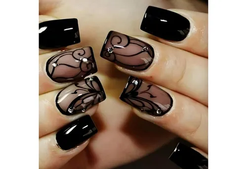 LuxusKollektion Kunstfingernägel 24 Stück Schwarz Schmetterling Muster Glossy Fake Nägel