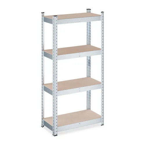 Relaxdays Schwerlastregal 700 kg - Lagerregal aus verzinktem Stahl mit 4 hellbraunen Böden, je 175 kg Tragkraft - ideal für Garage und Keller, vielseitig und einfach zu montieren.
