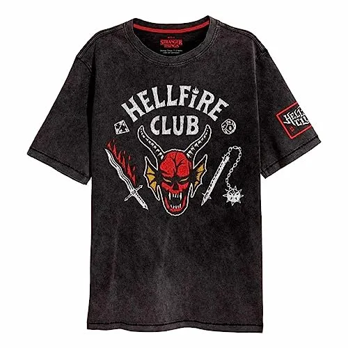 Offizielles Stranger Things Hellfire Crest Unisex T-Shirt, Schwarz, Größe L - Stylisches T-Shirt aus der beliebten Serie, perfekt für Fans und bequem für den Alltag.