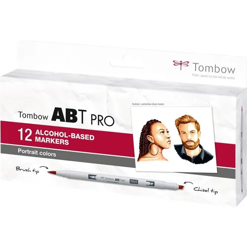 Tombow ABTP-12P-6 - Alkoholbasierter Marker ABT PRO, mit zwei Spitzen für präzises Zeichnen und farbstarke Deckung in Portrait Colors