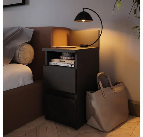 Vicco Nachtschrank Monty, Schwarz, 2er Set - Stylischer Nachtschrank mit elegantem Design, ideal für Ihr Schlafzimmer. Bietet praktischen Stauraum und schafft eine gemütliche Atmosphäre.