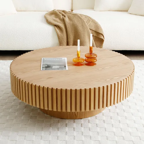 NJLyuhome Runder Couchtisch mit Massivholz-Rahmen – 80x35cm - Eleganter Beistelltisch aus Massivholz mit einem Durchmesser von 80 cm. Ideal für stilvolle Wohnräume und vielseitig einsetzbar. Hohe Stabilität und ansprechendes Design für jeden Anlass.