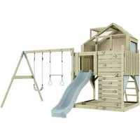 PolarPlay Spielturm Lasse - Der Sieger für grenzenlosen Spielspaß - Spieltürme mit Kletterwand, Rutsche und Sandkasten. Stabile Konstruktion aus unbehandeltem Holz mit 10 Jahren Garantie. Ideal für Kinder ab 3 Jahren.