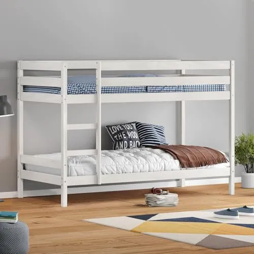 IDIMEX Etagenbett FELIX - Hochbett für 2 Kinder 90x200 cm - Massivholz-Hochbett in Weiß, ideal für platzsparendes Wohnen und perfekte für Kinderzimmer mit zwei Schlafplätzen.