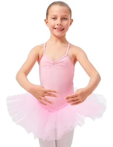 tanzmuster Ballettkleid Mädchen Tutu - Kim - Rosa - Größe 164/170 - Schickes Ballett-Tutu-Kleid mit überkreuzten Spaghetti-Trägern für perfekten Sitz. 3-lagiger Tüllrock und Glitzersteine sorgen für einen festlichen Auftritt. Angenehmes Mischgewebe für hohen Tragekomfort.