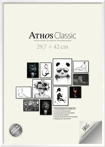 Bilderrahmen Athos Classic+, 50x60 cm, Silber - Eleganter Bilderrahmen für Formate bis 50 x 60 cm, gefertigt aus hochwertigem Aluminium. Die glänzende Oberfläche und das zeitlose Design setzen Ihre Bilder stilvoll in Szene und schützen sie vor Staub.