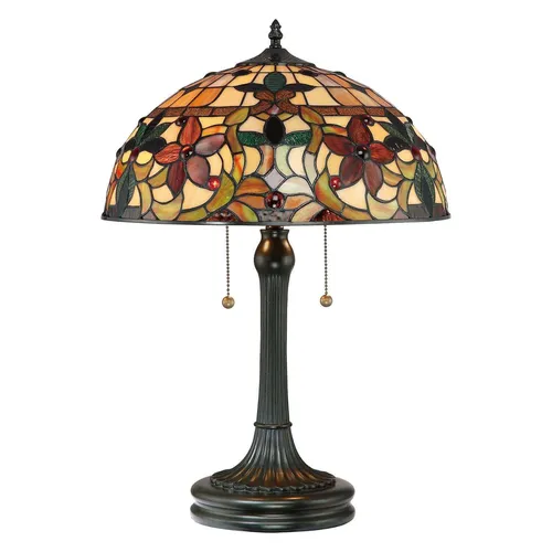 Kami Tiffany Tischleuchte in Bronze mit buntem Glasschirm in bronze von Elstead Lighting