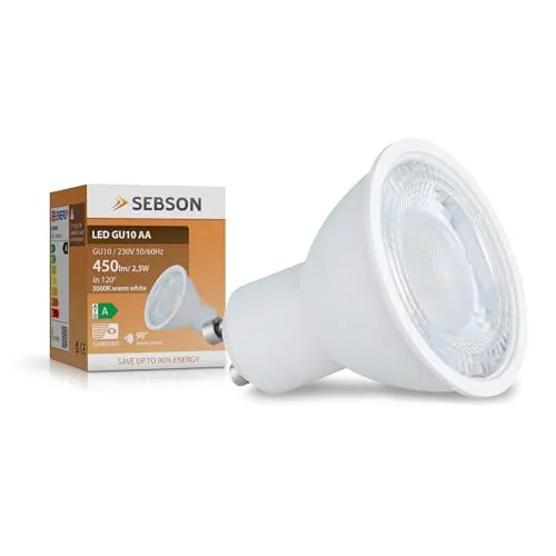 SEBSON Lampe GU10 LED warmweiß 2,5W Energieeffizienzklasse A, ersetzt 50W Halogen, 450 Lumen, LED Leuchtmittel 90°, Deckenstrahler 230V - Einbaustrahler ø50 x 53mm