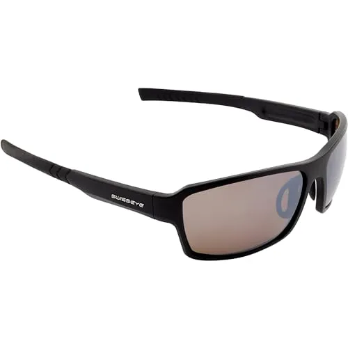 SWISSEYE Freestyle Sportbrille (100% UVA-, UVB- und UVC-Schutz, splitterfreies Material, Nasenbereich & Bügelenden gummiert, Antifog/Antiscratch, inkl. Mikrofaserbeutel), Schwarz