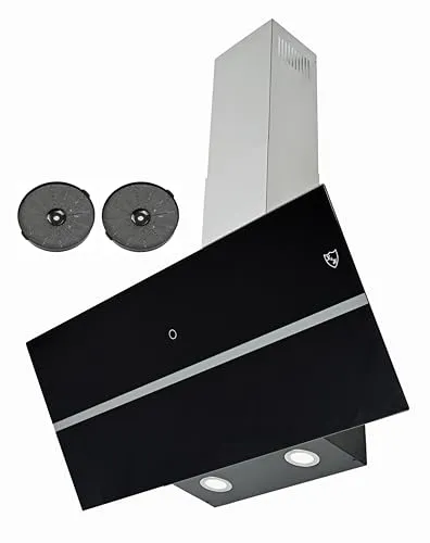 K&H Dunstabzugshaube 90cm Wandhaube [UMLUFT & ABLUFT] - Abzugshaube Metall Fettfilter - Dunstabzug LED Beleuchtung - Cooker Hood 9 Leistungsstufen - GFK-90S - 520 m³/h - Energieklasse A++ (Schwarz)