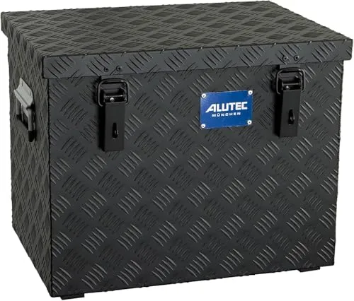 ALUTEC MÜNCHEN Aluminiumbox Extreme 70 - Schwarze Aufbewahrungsbox - Werkzeugkasten aus 3 mm starkem Aluminium-Riffelblech, staub- und spritzwassergeschützt, ideal für Handwerker und Bauunternehmen.