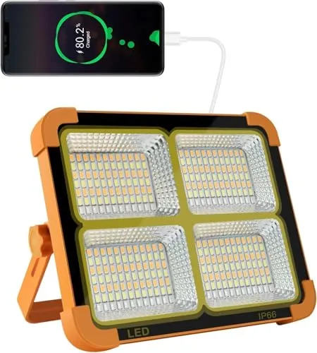 100W LED Baustrahler Solar Wiederaufladbar, Akku Arbeitsstrahler Tragbare Campinglampe mit 16500mAh Powerbank,10000 Lumen für Baustelle Garage Werkstatt für Angeln Notfall Baustelle Garage1