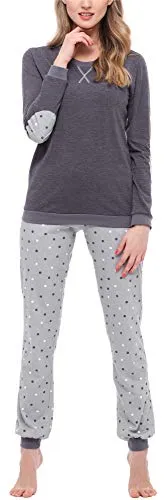 Merry Style Damen Lang Zweiteiliger Schlafanzug aus Baumwolle Pyjama Set Winter MS10-168 - Schlafanzüge für Damen, aus hochwertiger, atmungsaktiver Baumwolle, ideal für Herbst und Winter; mit bequemen Saum und praktischen Taschen, perfekt als Weihnachtsgeschenk.