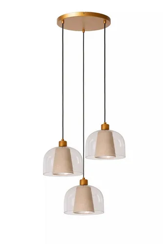Licht-Erlebnisse Pendelleuchte MITAR, ohne Leuchtmittel, Glas Metall H: max. 186,6 cm B: 46,5 cm Beige E27 3-flammig Modern