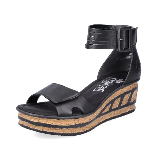 Rieker Damen Klassische Sandalen 68194 - Wanderschuhe mit komfortablem Klettverschluss und 6,1 cm Keilabsatz, ideal für entspannte Sommertage.