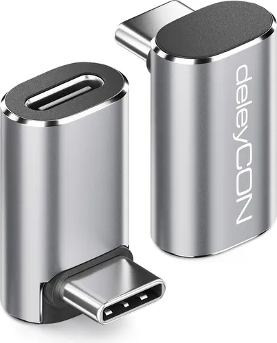 deleyCON USB-C Adapter Winkel 90 Grad (2 Stück) 40Gbps, 240W, 8K60Hz, Aluminium Gehäuse, Typ C Stecker auf Buchse Kompatibel mit Smartphone Tablet Laptop Notebook PC Switch uvm.