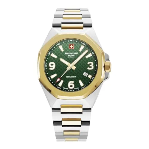 Swiss Alpine Military Herren Analog Uhr mit Edelstahlarmband 7005.1144SAM - Elegante Armbanduhr für Herren mit hochwertigem Bicolor Edelstahlarmband, wasserdicht bis 10 bar – ideal für Schwimmen und Schnorcheln.