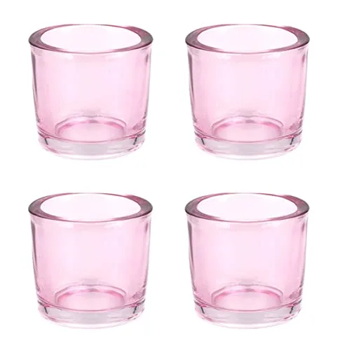 Teelichthalter Glas 6,5x6cm Set 4 Stück Teelichtgläser Windlichtglas Windlicht klein rosa