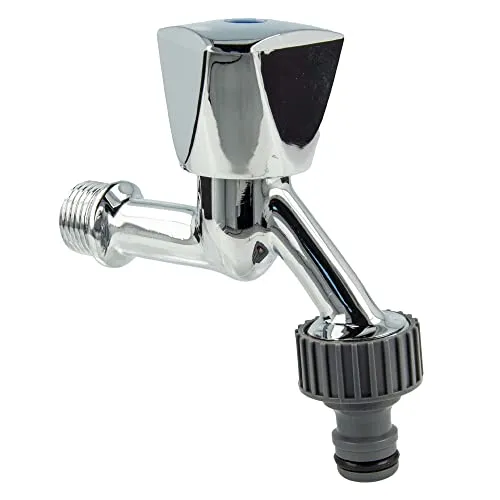 tecuro Auslaufventil 1/2 Zoll, Haubengriff, Dichtband, Steckkupplung - MS hochglanzverchromt - 22781-PD