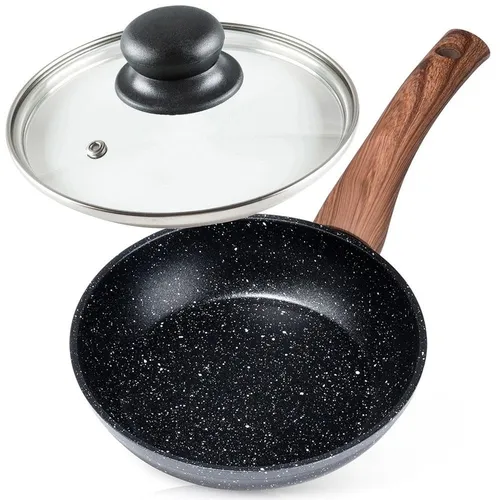 Bratpfanne 16 cm mit Glasdeckel Induktion Antihaft Granit Pfanne Töpfe Kochen