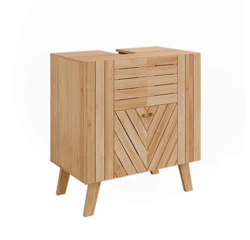 Vicco Waschbeckenunterschrank Lucie, Bambus, 60 x 65 cm - Moderne Waschbeckenunterschränke aus Bambus, perfekt für ein organisiertes Badezimmer mit viel Stauraum und stilvollem Design.
