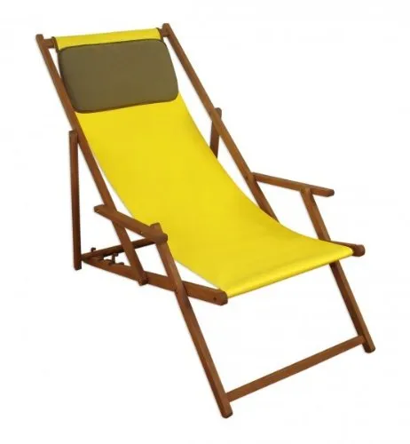 Deckchair Gelb Liegestuhl - Klappbare Sonnenliege aus Holz - Hochwertiger Gartenstuhl mit stabilem Buchen-Gestell und Sicherungssystem, perfekt für entspannte Stunden im Freien, belastbar bis ca. 90 kg.