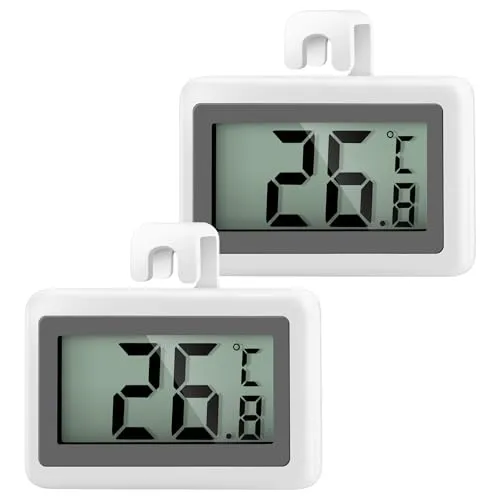 AiQInu 2 Stück Kühlschrankthermometer Digital mit Magnet und Haken, Großer Messbereich -50°C bis +70°C, Mini Thermometer Kühlschrank für Küche, Gefrierschrank, Lager