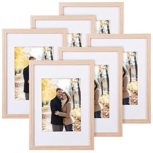 Your Design Wandbilderrahmen: 6er-Set Bilderrahmen aus Holz, bruchsicheres Acrylglas, A4, Eiche hell