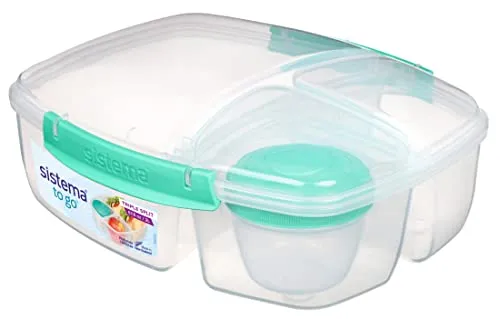 Sistema TO GO Triple Split Brotdose mit Joghurtbehälter | 2L luftdichter und stapelbarer Lunchbox für Kinder & Erwachsene | BPA-frei | türkis