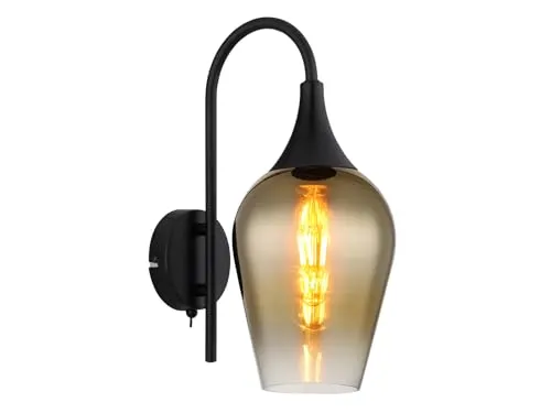meineWunschleuchte Ausgefallene Wandleuchte mit Schalter & Glasschirm Gold, Höhe 36cm