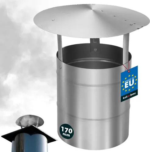KOTARBAU® Schornsteinabdeckung Edelstahl ø 170 mm Kaminhaube Schornstein Regenhaube Schornsteinhaube Kaminaufsatz Rostfrei Edelstahl Inox