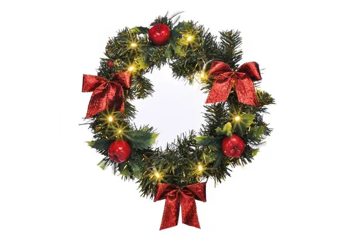 Spetebo Dekokranz LED Kunst Tannenkranz grün warm weiß beleuchtet - Ø 28 cm, mit Timer-Funktion