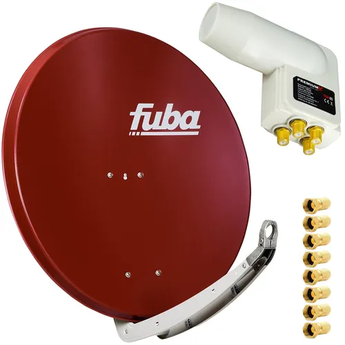 Fuba DAA 850 R 85x85cm Sat Schüssel Alu Rot mit PremiumX LNB Quad