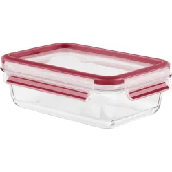 EMSA (Groupe SEB Deutschland GmbH) EMSA Clip & Close Frischhaltedose Glas, rechteckig, rot, 100% Ofenfest, aus Diamantglas, Fassungsvermögen: 700 ml 516244