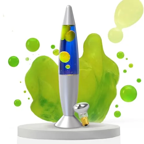 AONESY Lavalampe Kinder Gelbes Wachs: 34cm Lavalampe Grün Tischlampe | Kleine Lavalampen mit Ersatzleuchtmittel | Glitzer Lampe Geschenk für Weihnachten Geburtstag