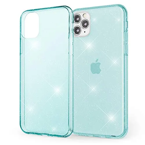 NALIA Glitzerhülle für iPhone 11 Pro - Funkelndes Silikon Case - DAZZLIN (Transparent & Stoßfest) - Marke aus Berlin, Farbe:Blau Türkis