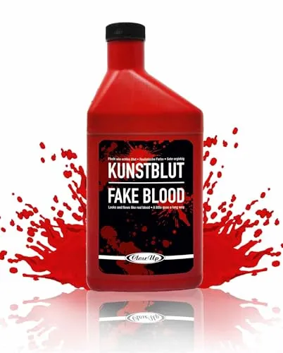 Flasche Kunstblut - rot 0,47 L - Theater-Blut Filmblut | Halloween, Horror Effekt Dekoration, 473 ml., für Fasching, Cosplay, sehr ergiebig, wiederverschließbar, Fake Blood