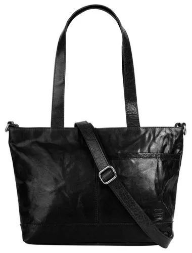 Spikes & Sparrow Shopper Damen 021724 schwarz - Elegante Handtasche aus 100 % Rindleder, ideal für Alltag und Freizeit. Mit zweigeteiltem Hauptfach, Smartphonefach und praktischem Rückholbändchen für Schlüssel.