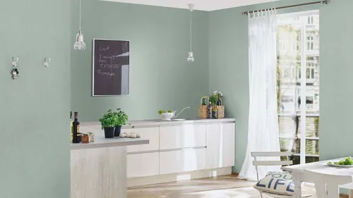 Rasch Vliestapete Stoffstruktur Einfarbig Hellgrün Silber in grün von Rasch